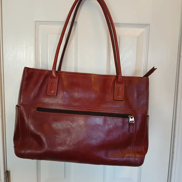 Fossil Red Leather Tote Bag - Picture 2 of 6